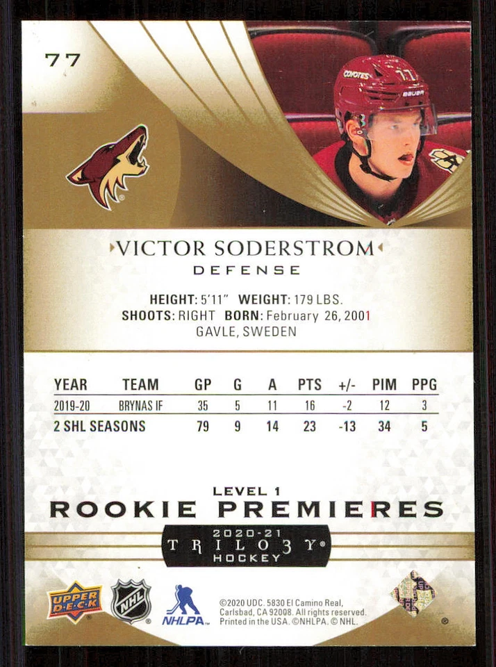 2020-21 Upper Deck Trilogy #77 Victor Soderstrom RC /999 - Image 2 of 2
