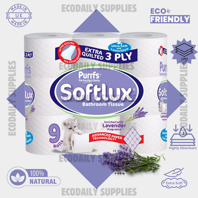 90 / 45 LAVENDEL Softlux 3-lagige Toilettenpapierrollen Taschentücher gesteppt LAVENDEL super weich