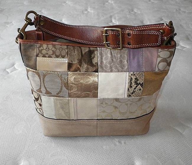 EUC COACH KHAKI MULTI PATCHWORK VTG LEATHER TRIM SHOULDER