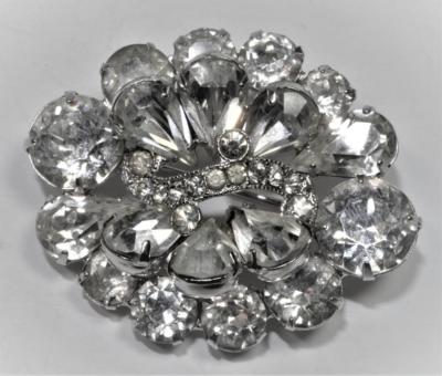 Signierte EISENBERG Silvertone Strasssteine Oval Brosche Nadel 1 1/2'' x 1 3/4''