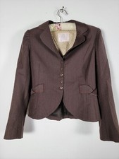 Rebecca Taylor Brown Pinstripe Blazer Women  s Fitted Wool Jacket Size 4 Career