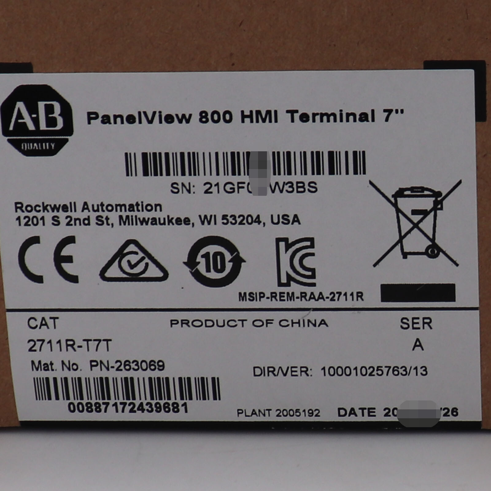 Allen-Bradley 2711R-T7T PanelView 800 7-inch HMI Terminal 2711RT7T Fast delivery