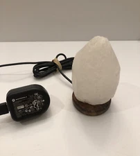 Himalayan Salt Lamp White on Wood Base Changes colors Approx. 4.25” H x 3” W