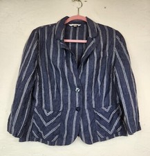 CAbi Nautical Stripe Button Down Blazer Size 10 Linen