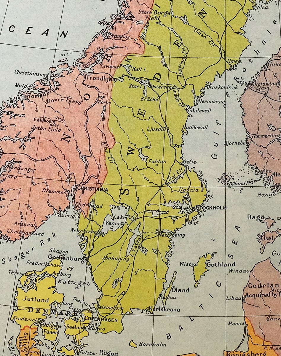 1614年 S. Munster 古地図 スウェーデンの古地図 Map of Scandinavia