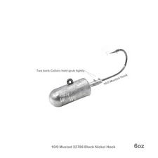 Fish WOW!® Fishing 6oz Bullet Jig Head 10/0 MUSTAD Hook 32786 Unpainted plain