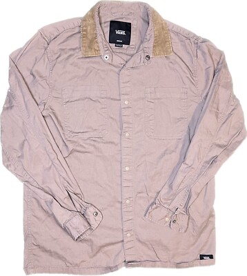 VANS Shirt Mens Medium Brown Tan Snap Button Up Long Sleeve Corduroy Collar 