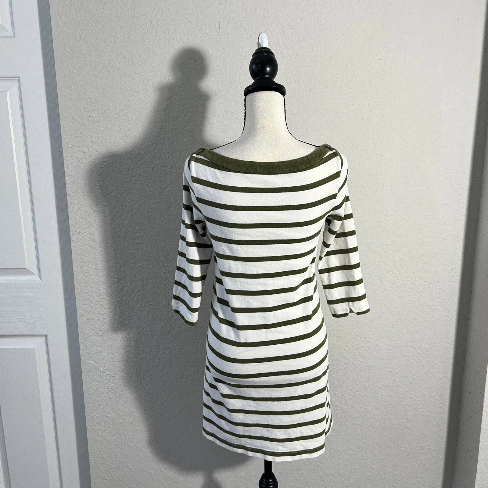 Abito Kate Spade Havana taglia small verde oliva a righe 3 4 maniche 100% cotone