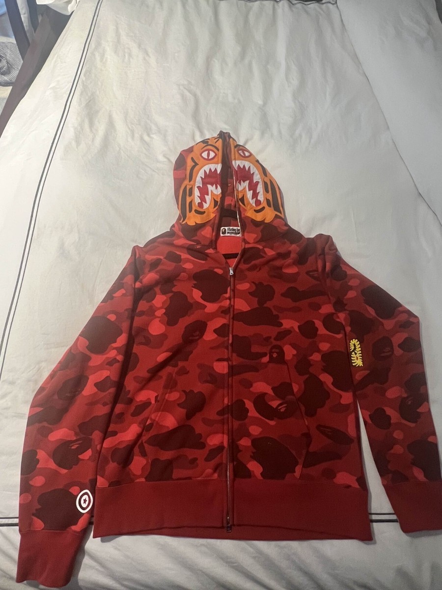 SIZE: XL - BAPE DOUBLE HOODIE Color Camo Tiger Shark Wide Full Zip