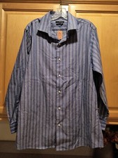 Marc Anthony Slim Fit Blue Striped Long Sleeve Dress Shirt Size 16 1/2 Chest 46"