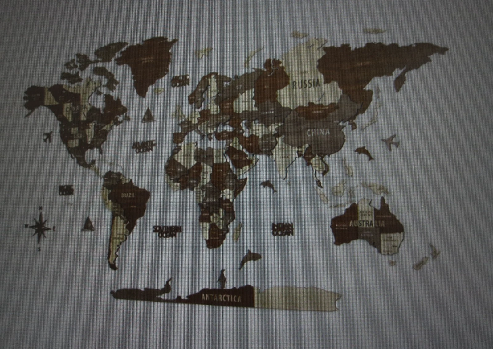 3D WOODEN WORLD MAP WALL ART - 39.4" X 23.3" MIXED COLOR