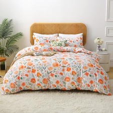 Floral Size Comforter Sets, Orange Flower Botanical Queen Orange Floral