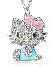 Sanrio Hello Kitty Pave Crystal Pendant Necklace Official License, 16" 3" Hel...