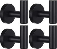 4 Pack Towel Hooks, Robe Hook, Bathroom Wall Mount, 4 Pack Matte Black