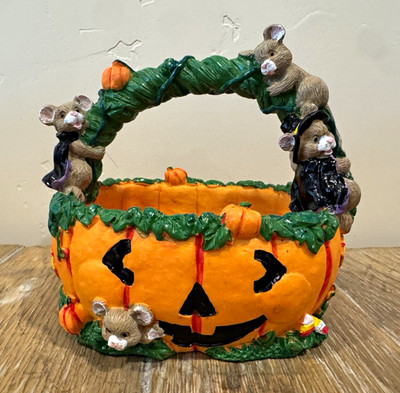 Loomco Halloween Pumpkin Basket Costumed Mice Jack O Lantern Decor KA953