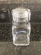 Vintage Small Clear Glass Storage Jar with Lid and Metal Wire Bail Closure