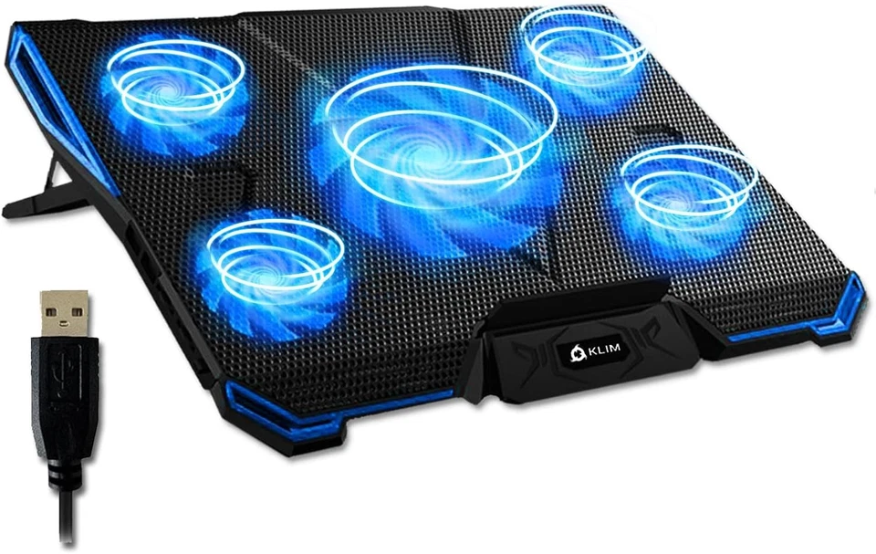 KLIM Cyclone 5-Fan Laptop Cooling Pad for 11-19 inch Notebooks Blue