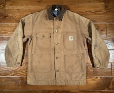 Vintage 70s 80s Carhartt Blanket Lined Chore Jacket Coat Mens Sz 38 Distressed