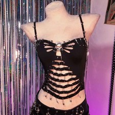 Cyber Y2K Halter Camisole TOPS Grunge Goth Punk Rock Eco E-Girls Emo Harajuku E3