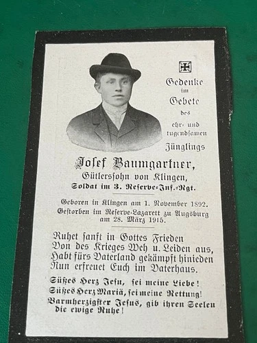 ORIGINAL  WW1 GERMAN MILITARY STERBEBILD DEATH  CARDS 1914 to 1918