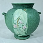 Weller Pottery Matte Green Velva Vase - Floral Jardiniere Urn Ceramic Vintage