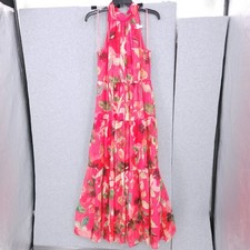 Eliza J Printed Sleeveless Floral Print Chiffon Halter Neck Gown Womens 8P READ