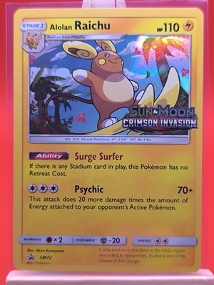 ☆Ruchim☆ Alolan Raichu SM72 Crimson Invasion Prerelease Holo Promo Pokemon