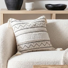 Decorative Throw Pillow Cover 18X18 Square Boho Black Neutral White Accent Pi...