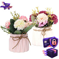 KüNstliche Blumen Im Topf 2PCS Hortensien Seidenblumen Mit Keramikvase 2 StüCk