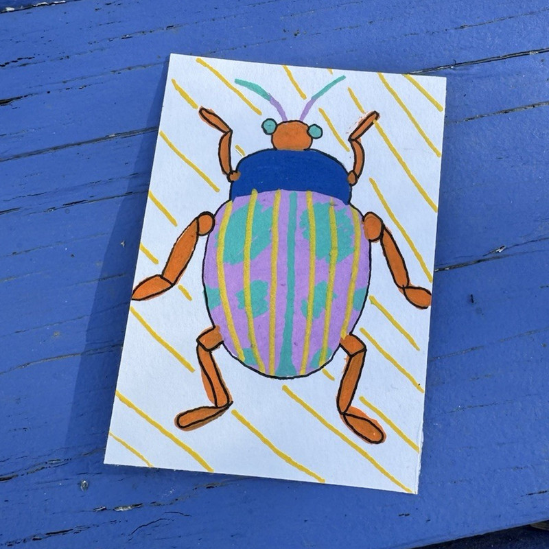 OOAK ACEO- Beetle  by BeeLowTemp- 2.5 x 3.5 in. Mixed Media  