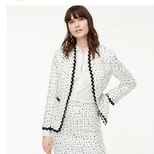 J.Crew Ivory Spotted Tweed Going-Out Blazer Ric Rac Trim Jacket Size 2 NWT
