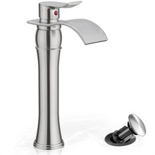 Tall Bathroom Faucet Brushed Nickel, Brass Vessel Sink Faucet Waterfall Fauce...
