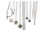 Vintage Costume Jewelry Necklace Lot Pendants Beaded Silver Tone Mixed Pewter
