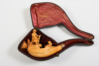 C68M62 Meerschaum Pfeife m. Etui Montierung mind. 585 14kt Gold geprüft