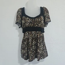 Speechless Y2K Babydoll Empire Waist Leopard Print Tie Back Top Sz XL Whimsigoth
