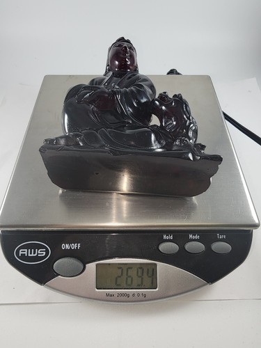 Figurine femme sculptée Faturan bakélite ambre cerise foncée chinoise 269G lion - Photo 17 sur 22