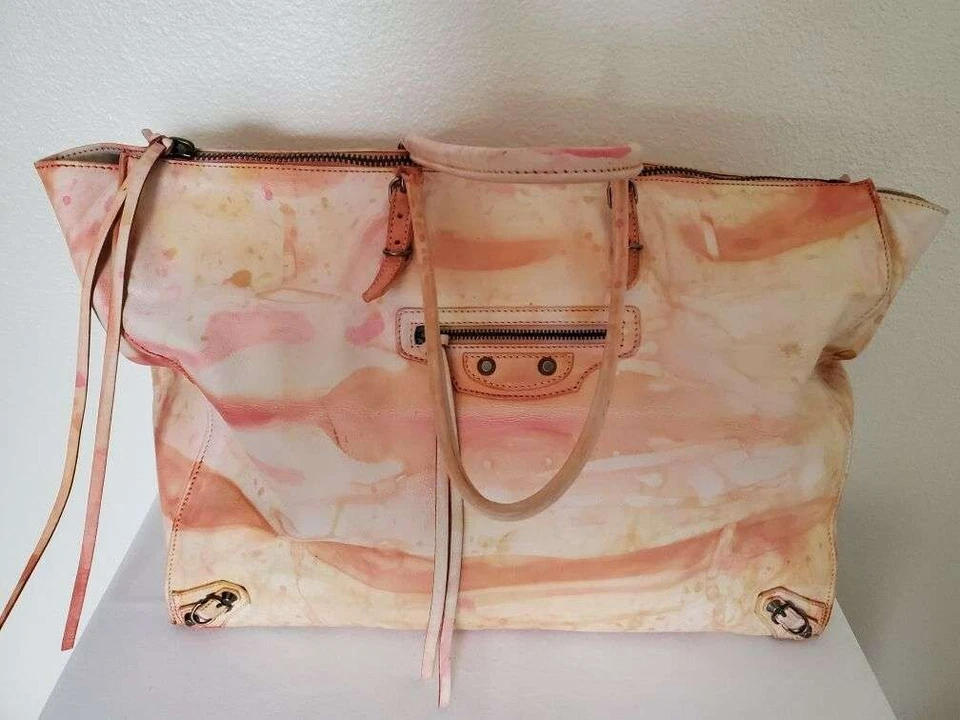Bolso de Mano Balenciaga Teñido Graffiti Papel Gigante A4 City Rosa Blanco Amarillo Naranja Foto 3 de 4