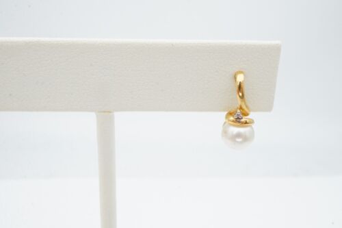 10k Yellow Gold Pearl Diamond Earrings 6.25mm - Picture 3 of 10