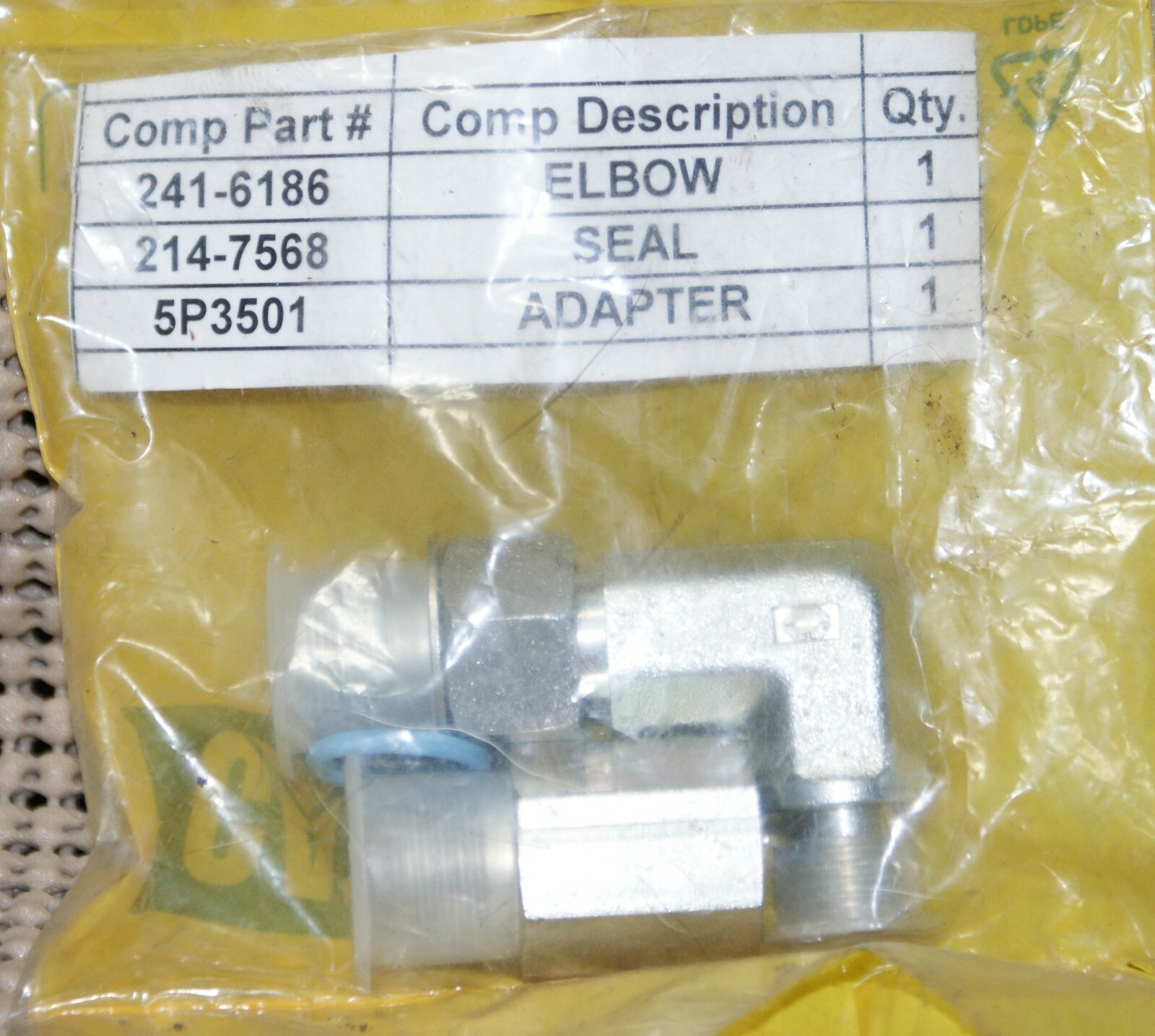 NEW Caterpillar Hydraulic Fitting Elbow 241-6186 / 214- 7568 Seal 