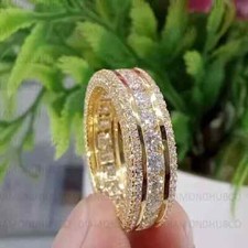 3Ct Round Cut Real Moissanite Eternity Weddin...
