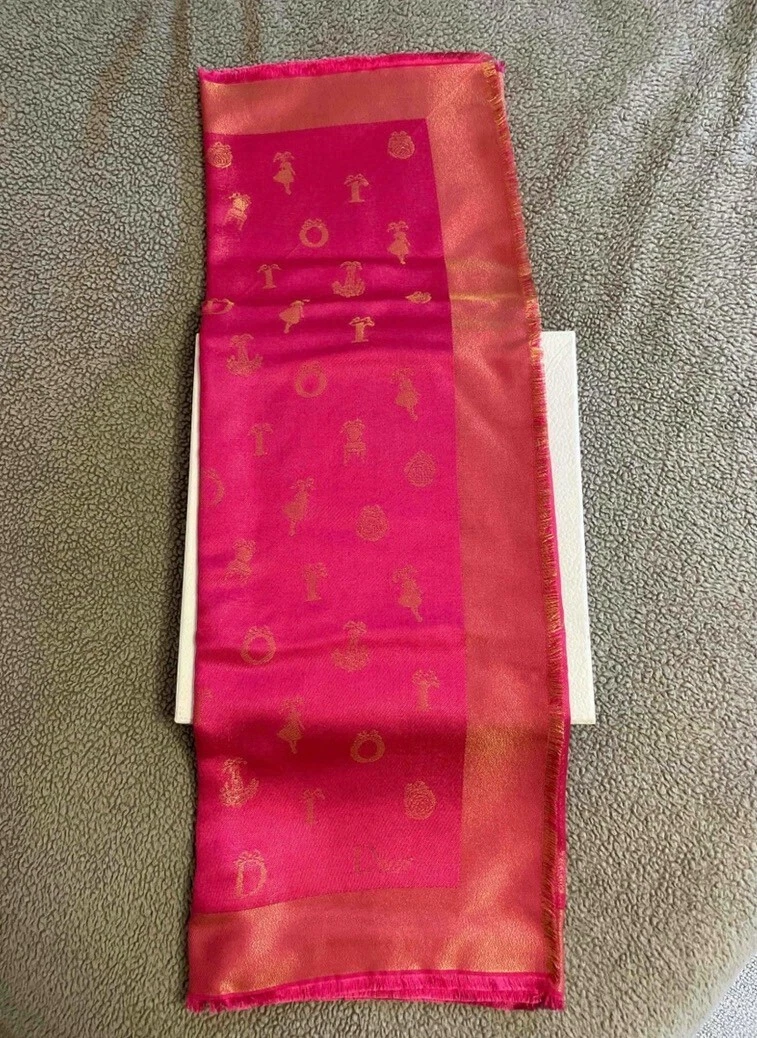 Foulard Baby Dior en soie et laine mélangées fuschia
