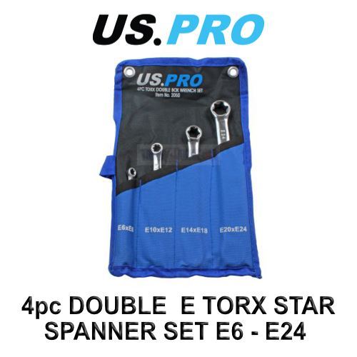 US PRO Tools 4pc Double E-Torx / Female Tox Star Wrench Spanner Set E6 - E24