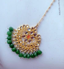 Traditional bollywood style gold tone kundan maang tikka forehead jewelry
