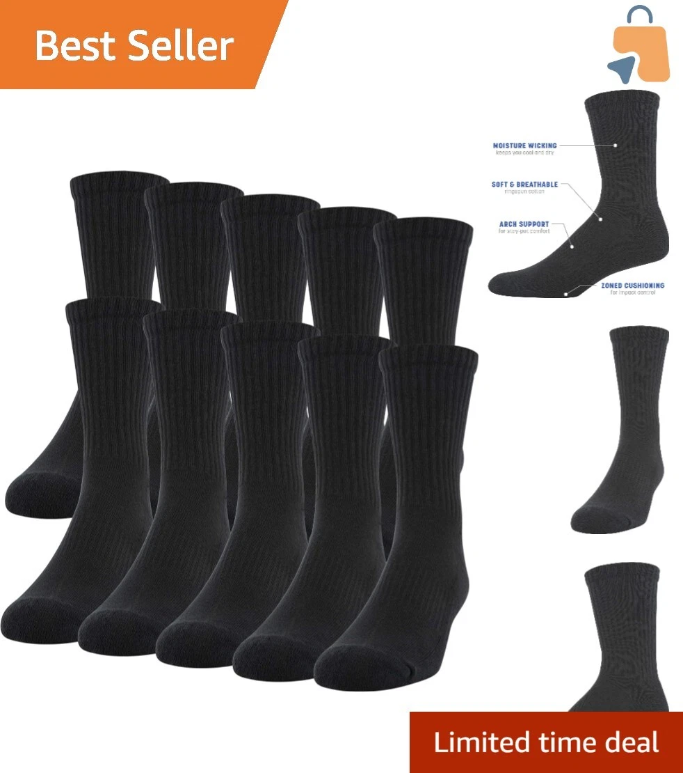 10-Pair Men's Soft Cotton Crew Socks with Arch Support & Zoned Cushioning