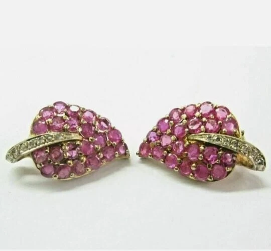 2.00Ct Round Cut Lab-Created Red Ruby Leaf Stud Earring 14K Yellow Gold Plated - Image 4 of 4