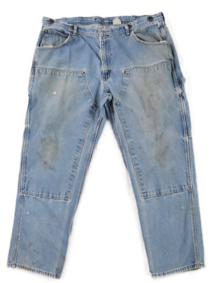 KEY US Men s 40 x 30 Blue Denim Double Knee Logger Dungaree Jeans DISTRESSED