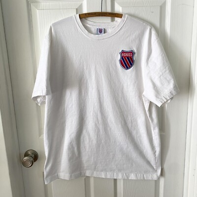 K Swiss Classic White T-shirt Big Patch Logo Mens XL 100% Cotton