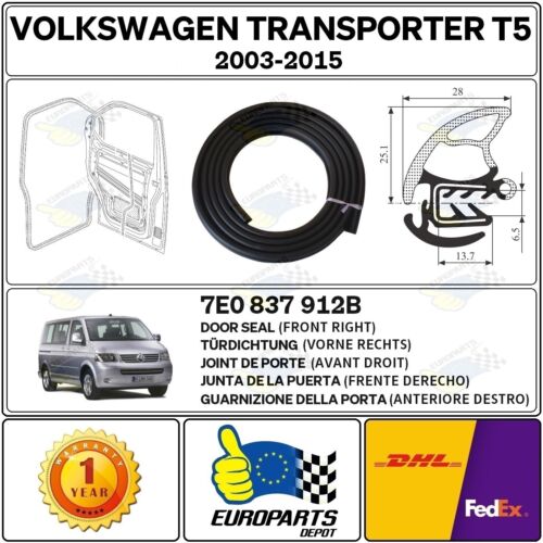 VW VOLKSWAGEN Transporter T5 guarnizione porta lato passeggero 7E0837912B - Foto 1 di 10
