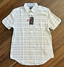 Ben Sherman NWT Men's M Button Up Shirt SS Bright White w/ Blue Stripes NWT 89
