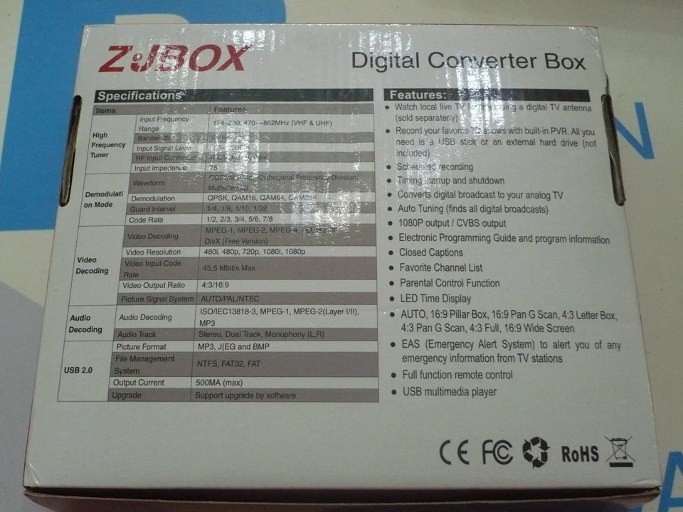 ZJBOX Digital TV Converter Box for Analog HDTV Live 1080P Record & Playback USB - Image 2 of 4